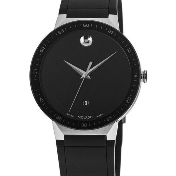 Movado Mens Black Rubber Strap Watch! New